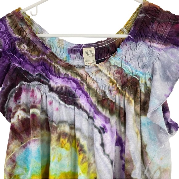 Free People Tie Dye Babydoll Top Tee Womens Size Small Handmade Multi FP Shirt - Picture 3 of 9
